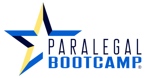 An image bearing a star with blue, black, and yellow sides, and the words, paralegal and bootcamp for the site's header image.