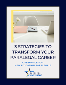 An office with writing materials and a personal computer on a desk to help craft strategies to transform your paralegal career.