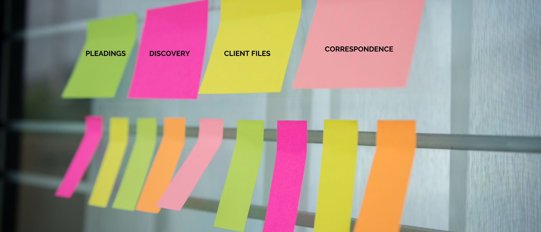 Colorful sticky notes used to classify different information for a legal case