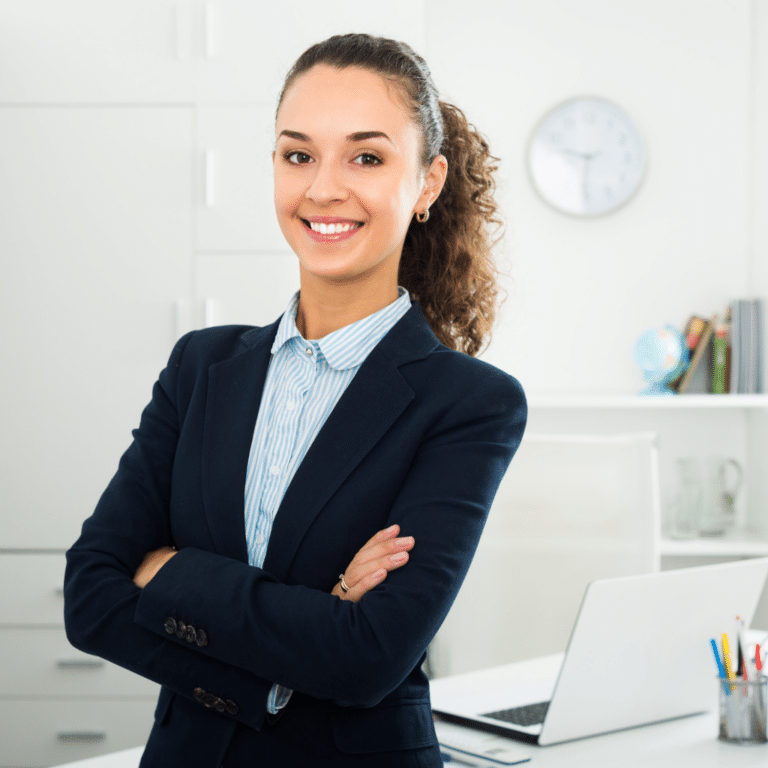 A smiling paralegal professional depicting what your team will be like after the litigation paralegal training for your team.