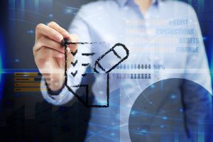 Personal injury paralegal marking checkmarks on a digital checklist icon to track medical record requests.