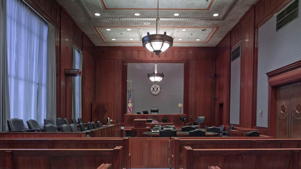 A typical courtroom where the efforts of a paralegal without a paralegal certificate pays off.